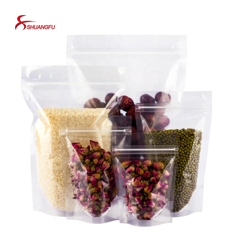 

Clear transparent stand up pouches zip lock bag for food grade packing