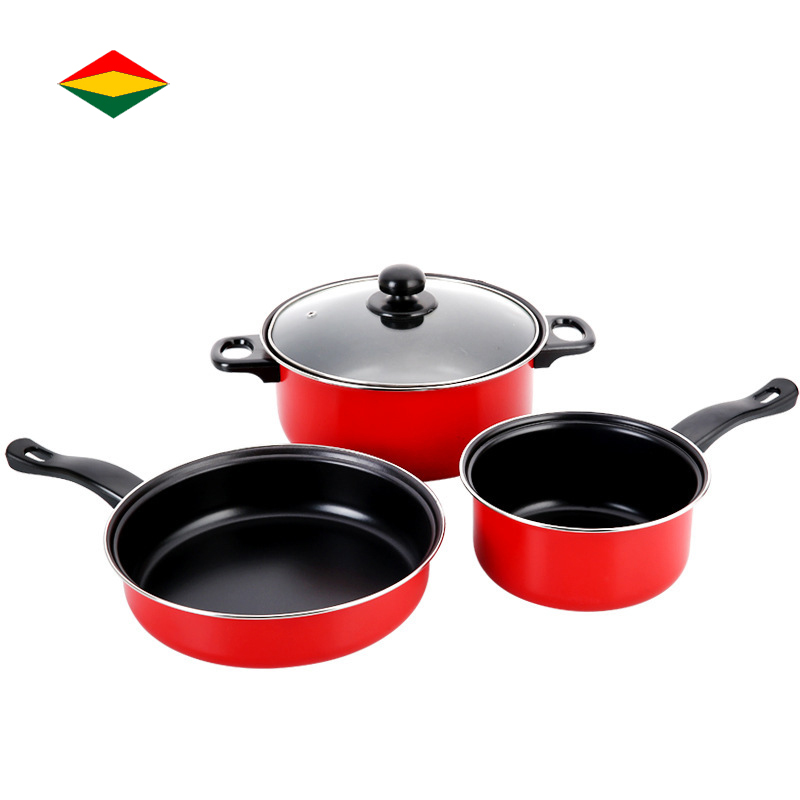 

Wholesale Non-stick Three-piece Flat Bottom Cookware Sets, Red