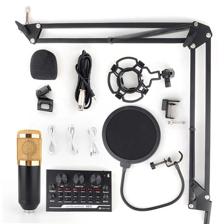 

BM800 Microphone Condenser Live Broadcast Unidirectional USB Professional Condenser Microphone Kit