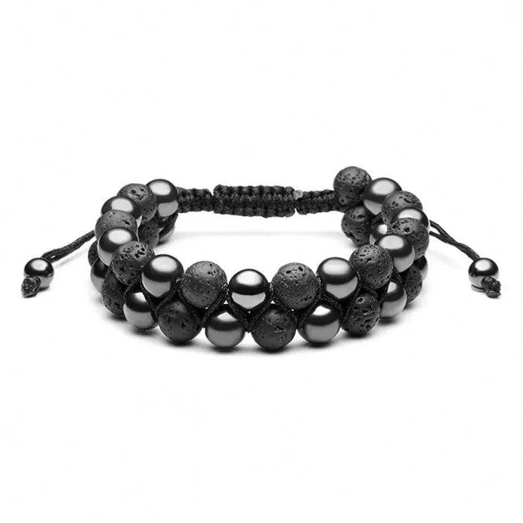 Lava Rock Stone Essential Oil Diffuser Bracelet Tiger Eye Hematite Beads Double Layer Bracelets Macrame Adjustable Braided