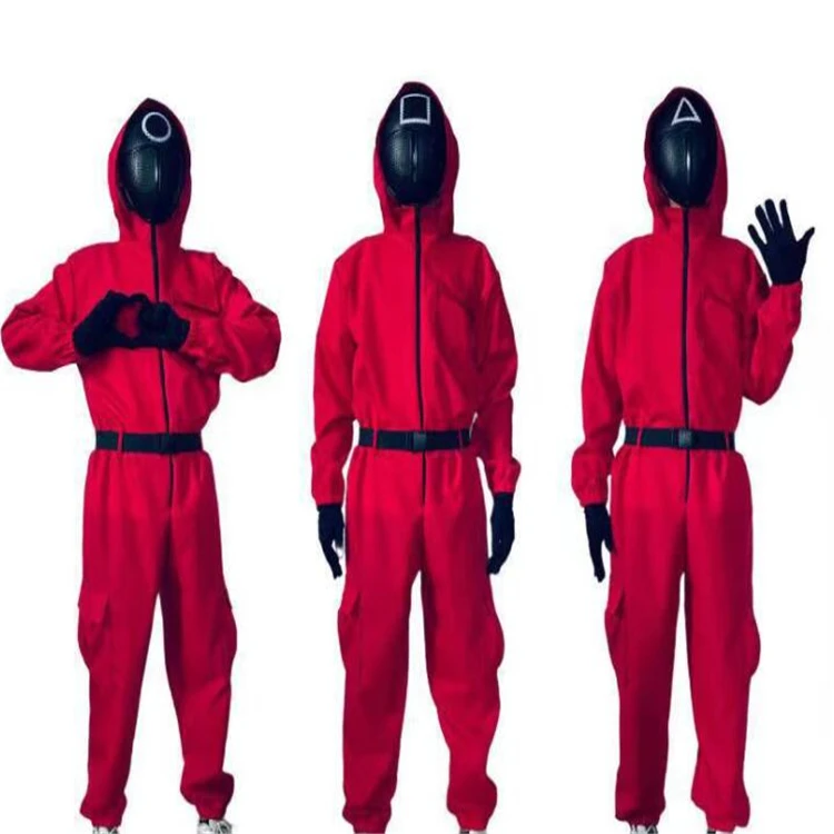 

2021 Cosplay suit Korean TV Costumes Squid Game Clothes adults kids custom red guard soldier jumpsuits suit squid game hoodies