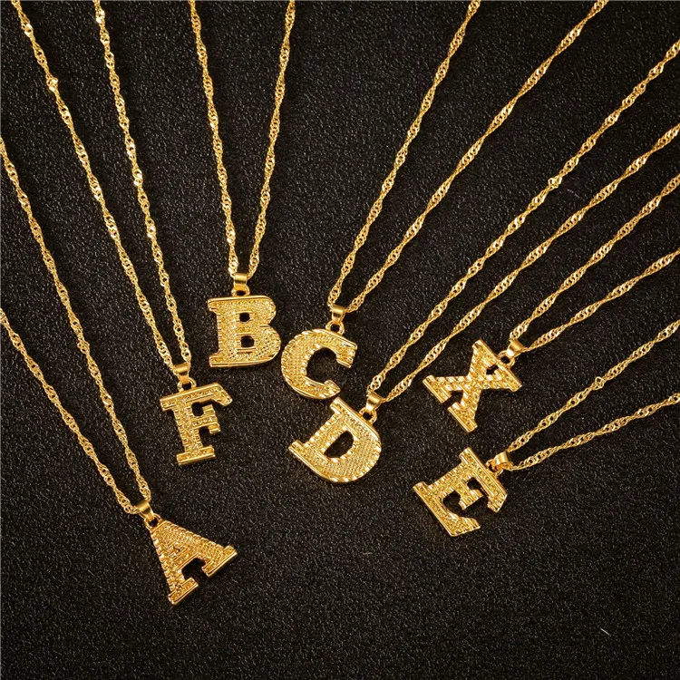 

New Creative Design Initial Necklace Women 26 Alphabet Bamboo Gold Plated Initial Necklace, Picture shows