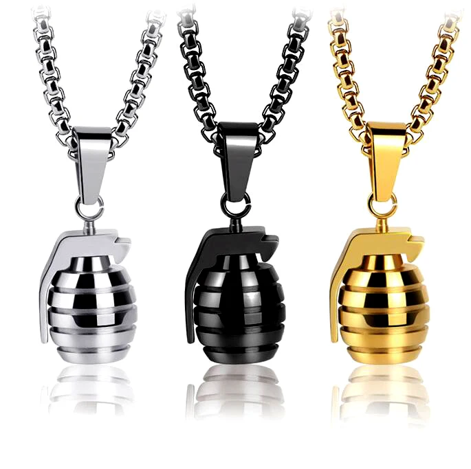 

2021 Custom Unique Hand Grenades Pendant Personalised Charm Necklace Stainless Steel Chain, Can customize any color