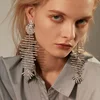 Kaimei fish bone shape big women luxury long dangle drop statement big earrings for women wedding bridal jewelry silver earrings