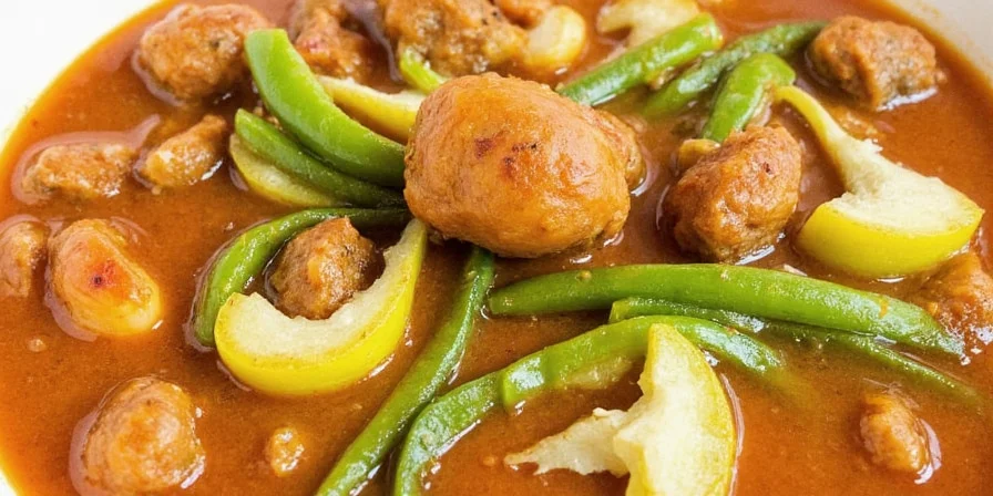 Garnished stew with cilantro and lime wedges