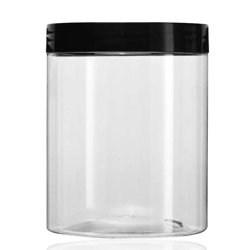 

Colorful Caps Unique 600g Transparent Round Wide-mouth PET Cosmetic Plastic Jars With Lid