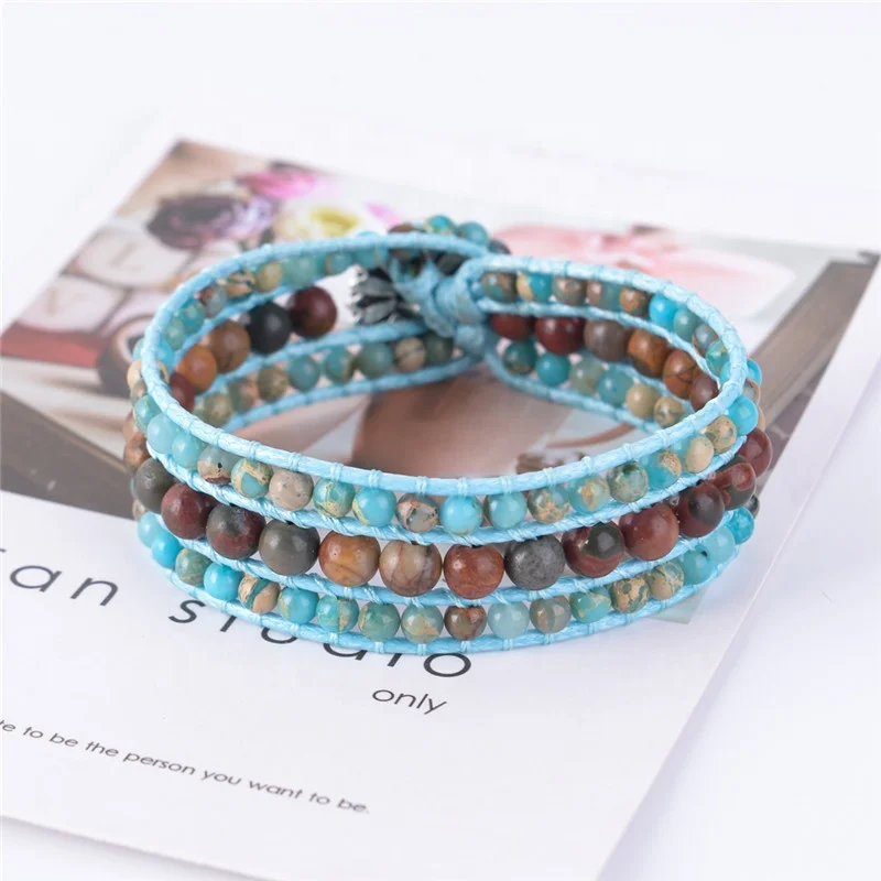 

Amazon Top Sell Multi Color Leather Wrap Bracelet Turquoise Picasso Stone Vintage Bohemia Handmade Jewelry