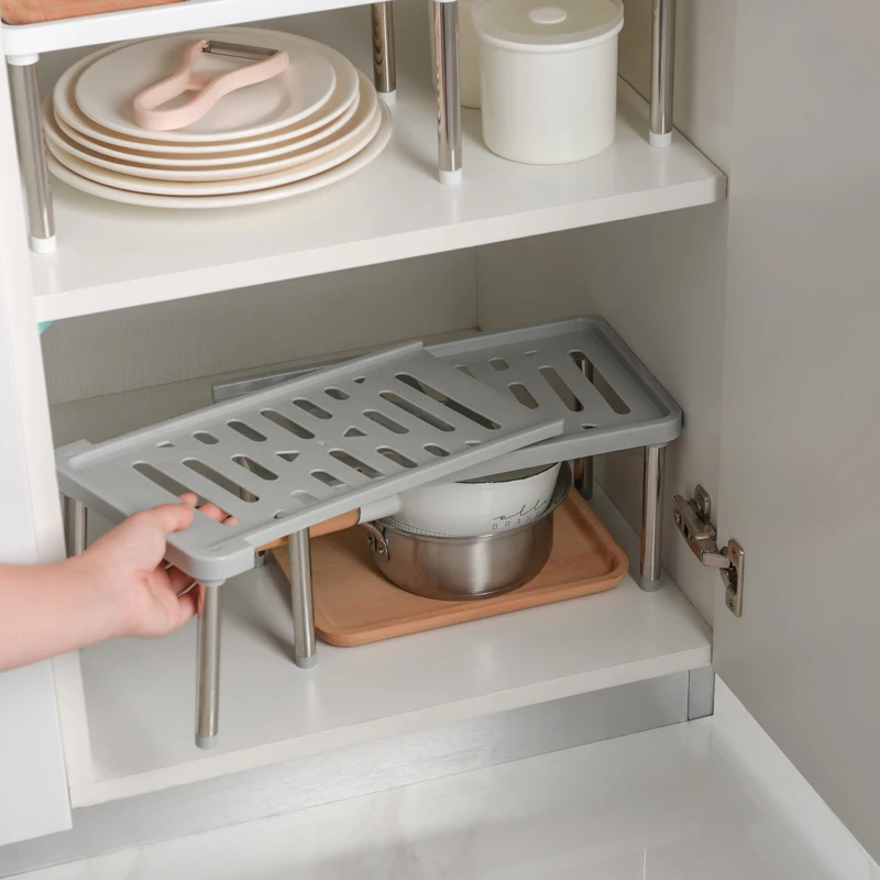 

Hot Sale Kitchen Bathroom Double-Layer Racks Collapsible Save Room Shelf Multifunctional Retractable Storage Rack