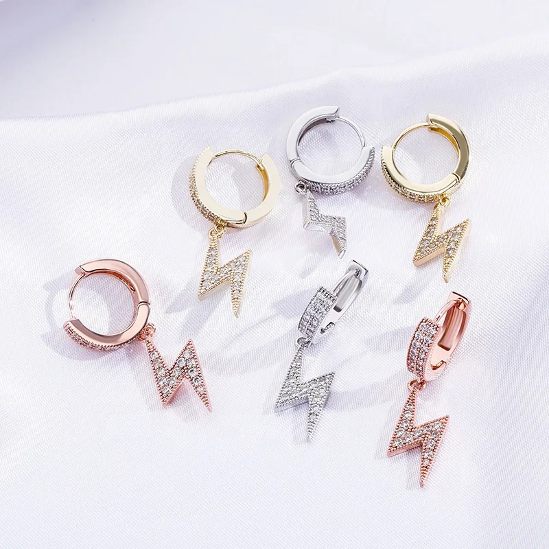 

2020 New Minimalist Lightning Earrings Iced Out Cubic Zirconia Earrings Hip Hop Fashion Jewelry Women Bling Bling Drop Earrings