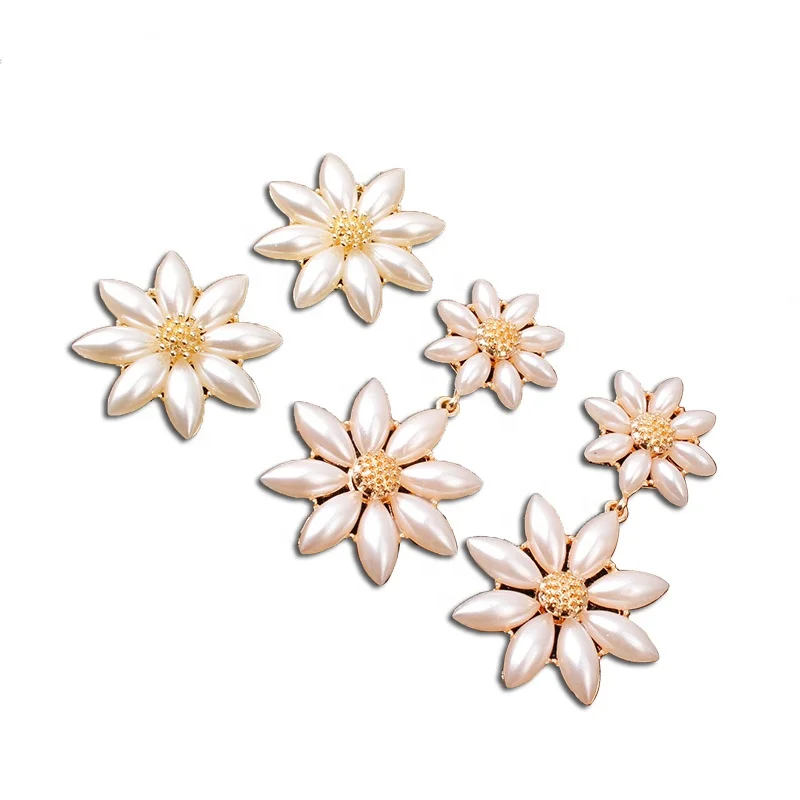 

Jachon Sweet Sun Flower Earrings Statement Vacation Pearl Earrings For Women Girls, Like picture