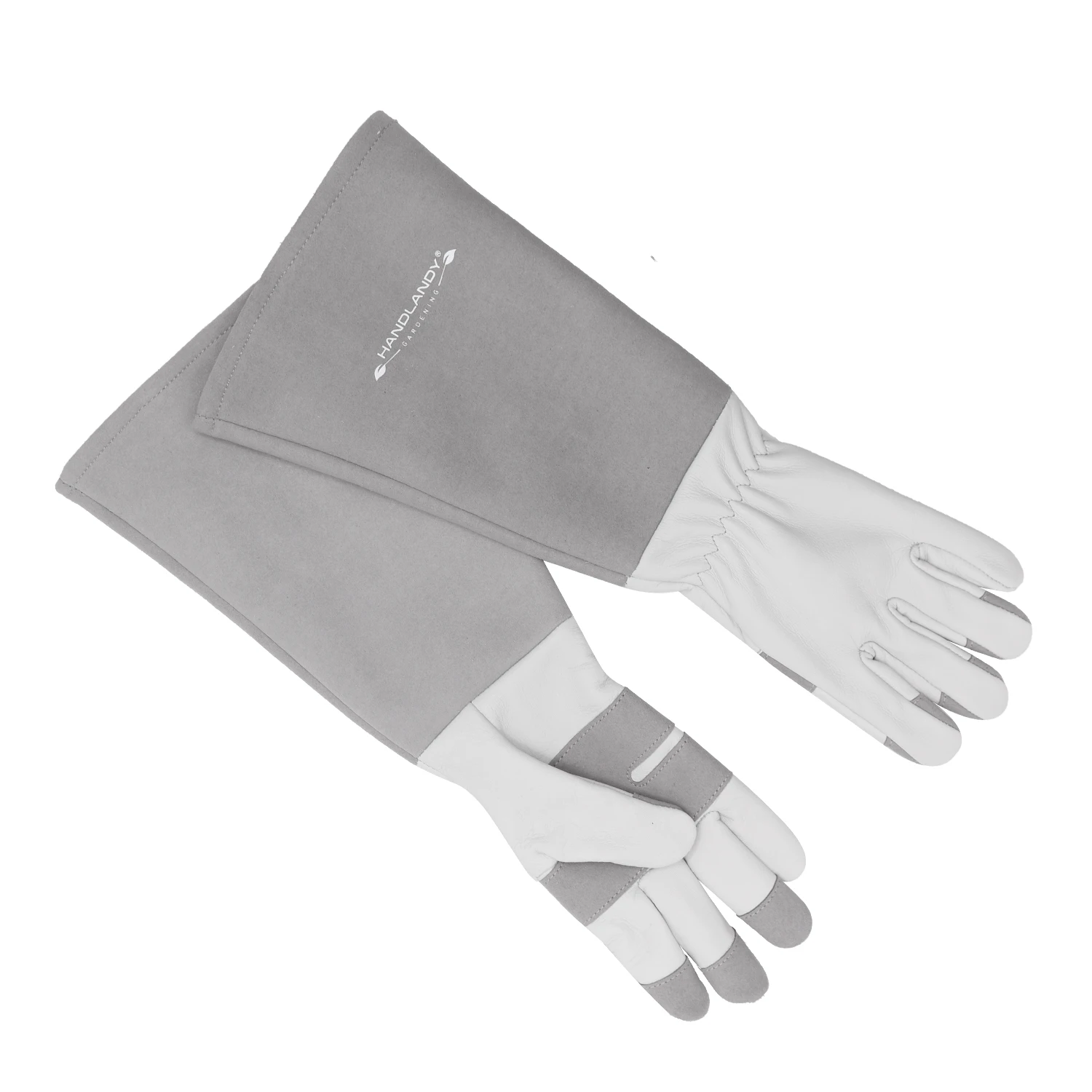 

HANDLANDY Heavy Duty Cowhide Leather Long Sleeve Rose Pruning Landscaping Ladies Women Garden Gloves Leather Work Gloves, White/any customized color