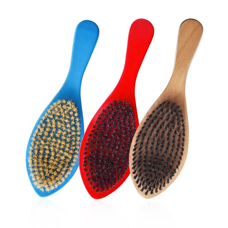 

Hot-selling Private Label Long Handle Wooden Curve Boar Bristle Men Wave Brush 360