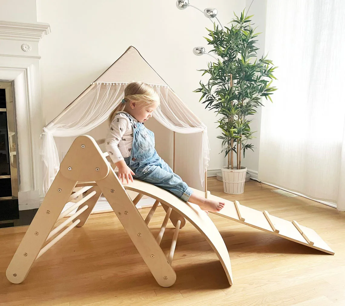 

XIHA Baby Climbing Toys Kids Indoor Triangle Wooden Climbing Gym Frame Preschool Furniture Toys Montessori Pikler Triangle Frame, Natural or colored