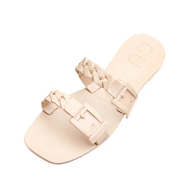 

Non-slip Beach Sandals Chain Square Head Bathroom Flip Flops Women's Summer Leisure PVC Slippers