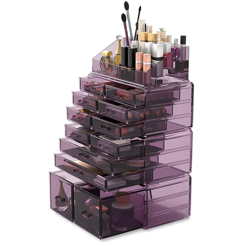 

Eco plastic cosmetic storage box adjustable container space saving makeup organizer