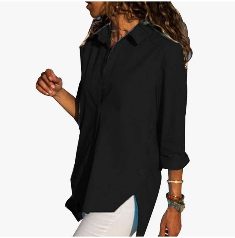 

Women's Office Lady Chiffon Irregular Shirt Top Black White Red Long Sleeve Female Blouse 2020 Summer Shirts Tops Plus Size 5XL