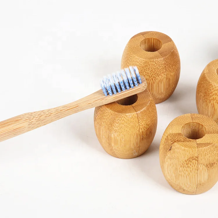 

Eco Toothbrush holder bamboo stand round tooth brush base travel set for kids