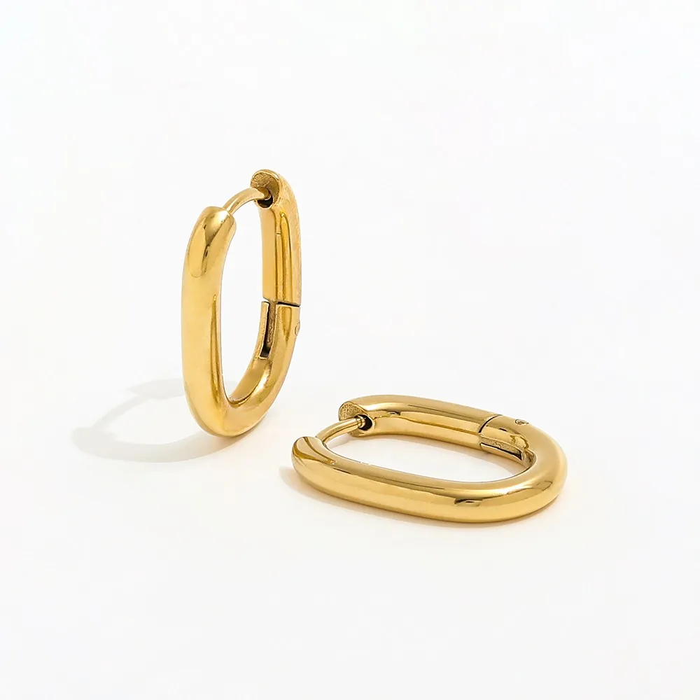 Hoop Earring Geometric Earring Trendy Jewelry Wholesale Gold Color Oval Stainless Steel Earrings Gold Plated Women's 22*16mm