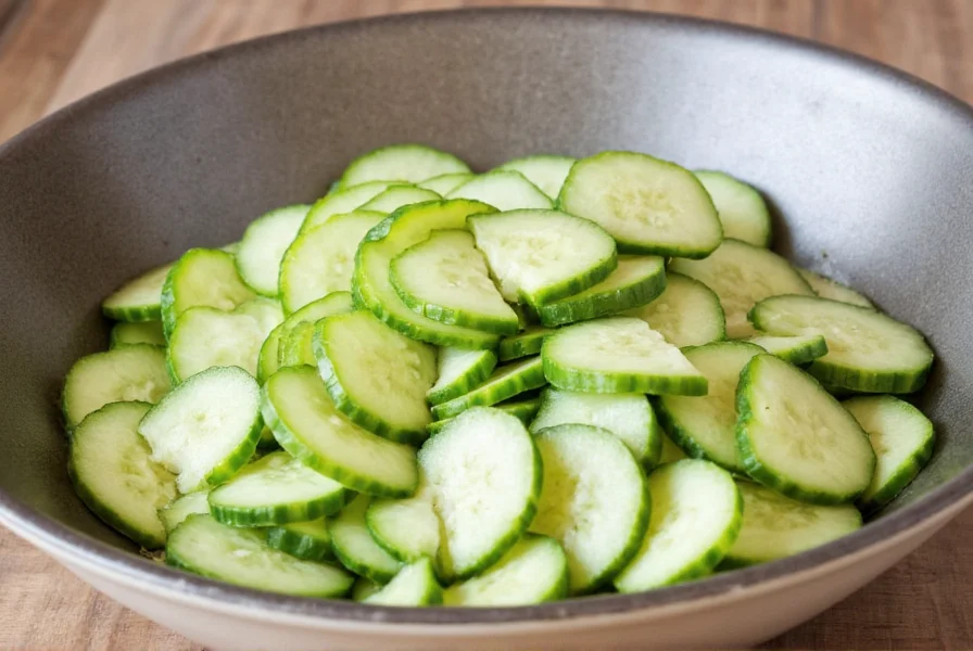 Close-up of fresh Korean banchan cucumbers