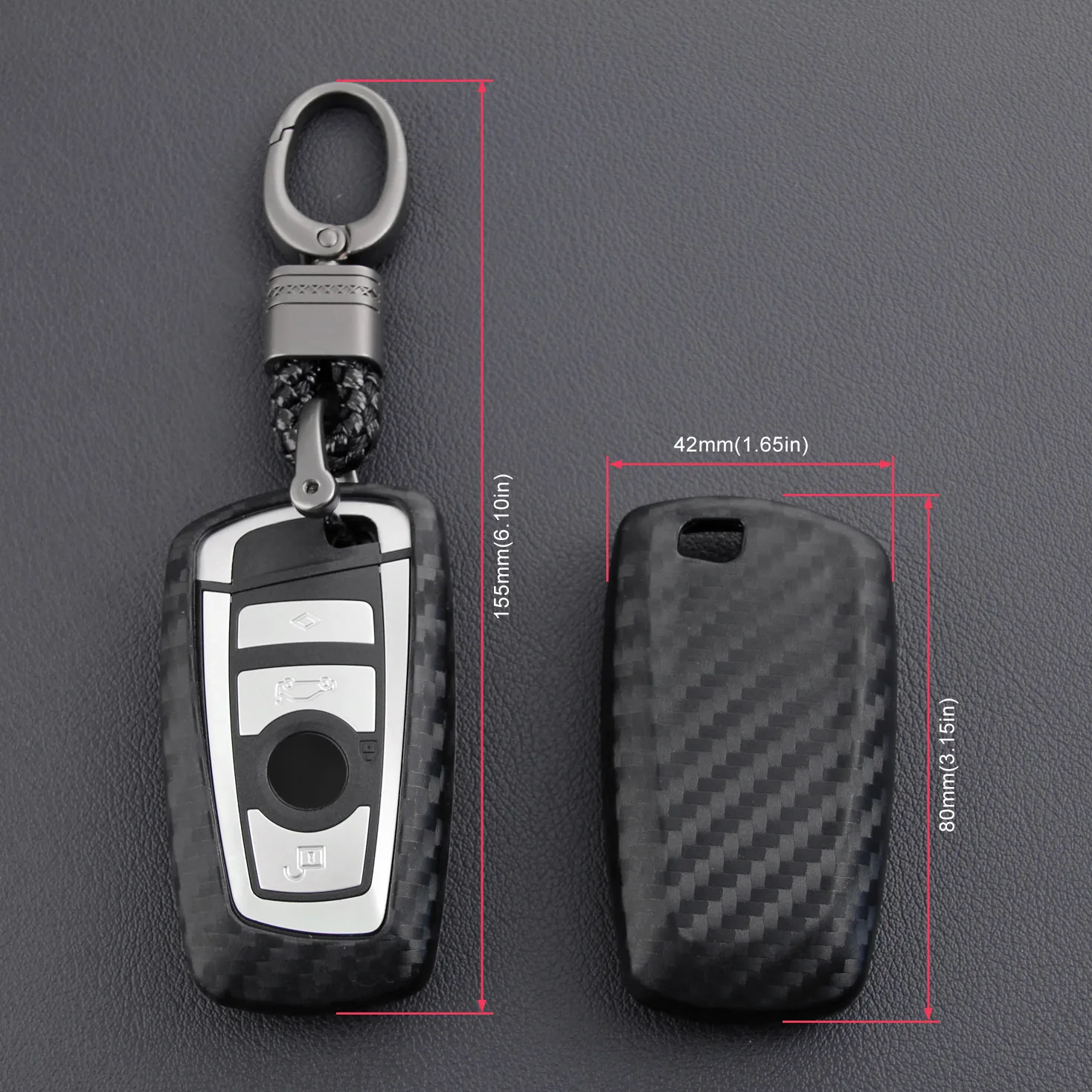 

2020 Amazon Automobile Key Protective Cover Silicon Interior Carbon fiber Car Key case For BMW, Black