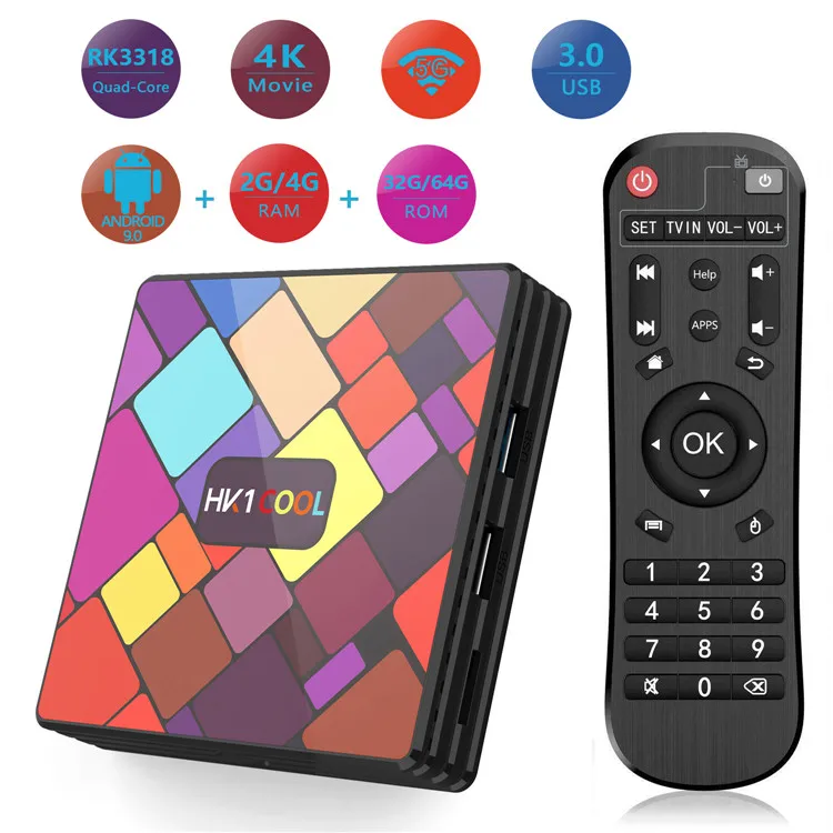 

Shenzhen Excel Digital Cheapest HK1 COOL RK3318 4gb Ram Amdroid9.0 Smart Android TV Box 4K 5G streaming tv box HK1 Box