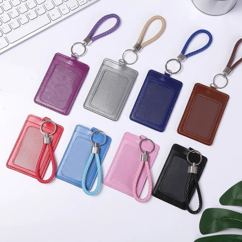 

Universal Wristlet Keychain PU leather ID Badge Holders Credit Card working Card Bus Card Case, Black,blue,red,purple,brown,pink,gray