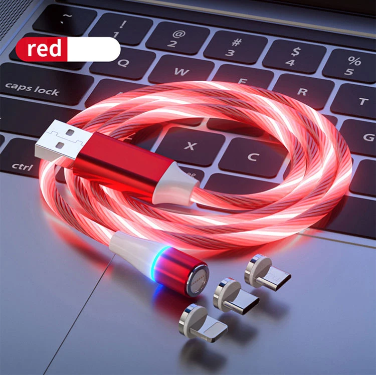 

LED Flowing Magnetic Charging Cable 3A Fast Charging Data Transfer USB Luminous Micro Lighting Data Cable, Customization