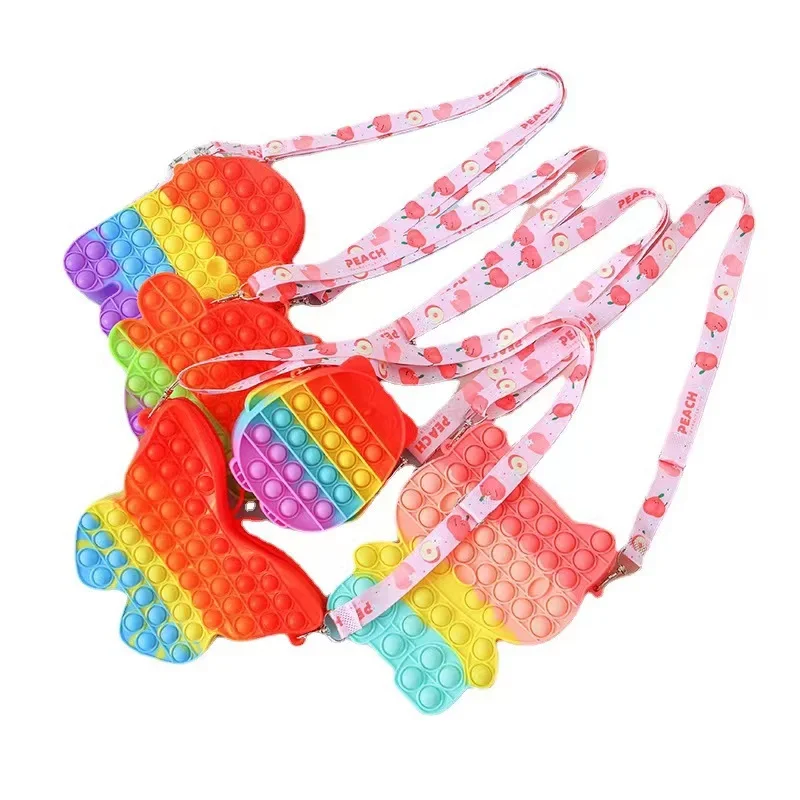

silicone bow mickey pop it purses fidget apple coin push pop purse cat bear butterfly pop it purse shoulder bag for kids adults