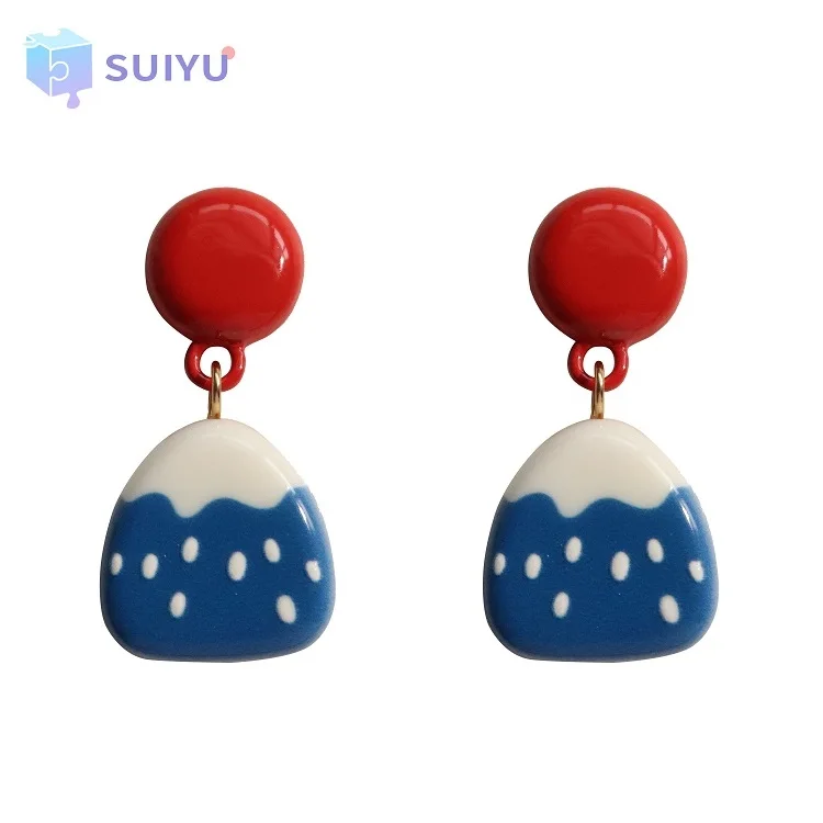 

Original Design Japanese Summer Fresh Color Snow Mountain Cute Cartoon Drop Earrings 2022 New Design Earrings, Red, blue