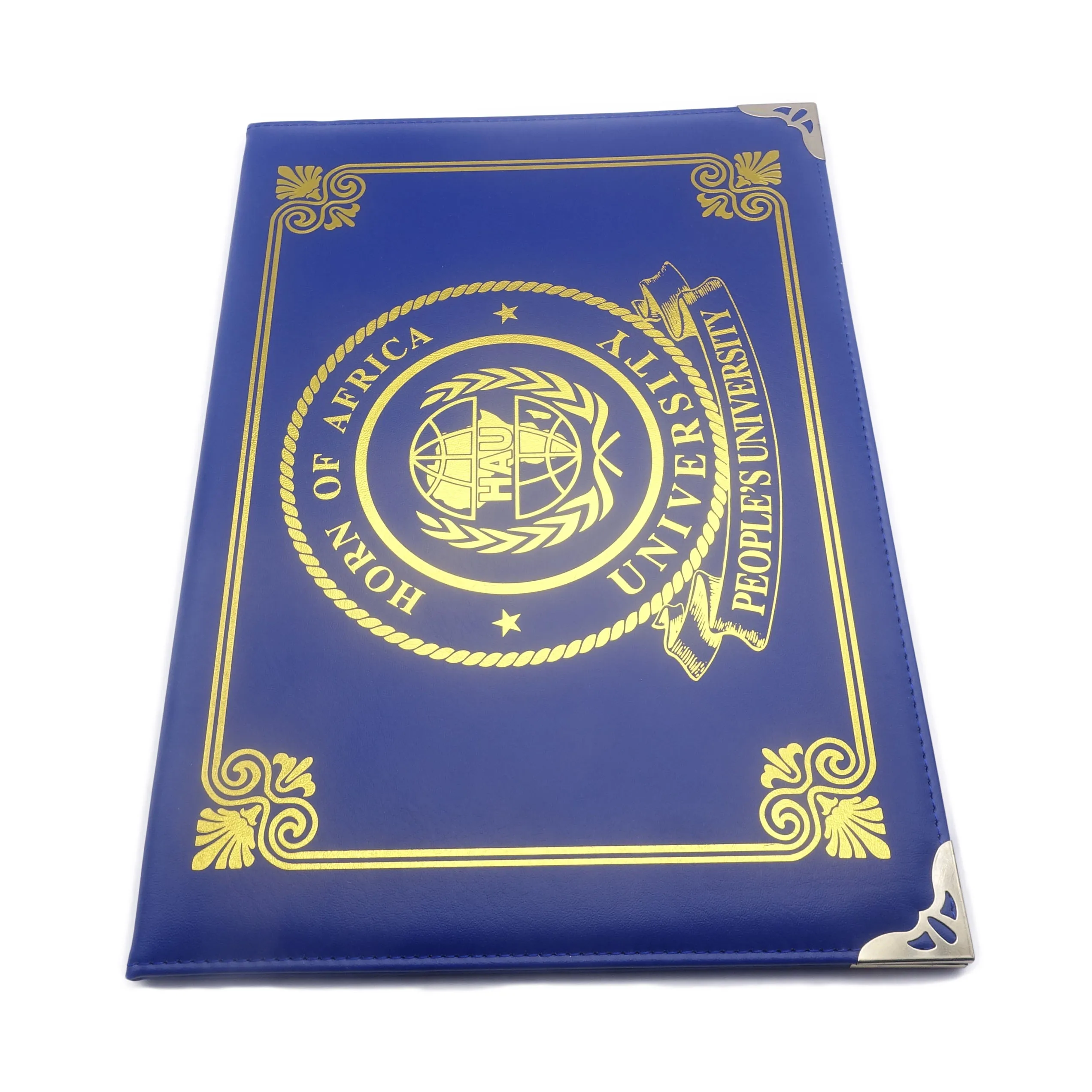 

Custom Logo Imprinted PU Leatherette College Diploma Cover Certificate Documents Holder- Blue