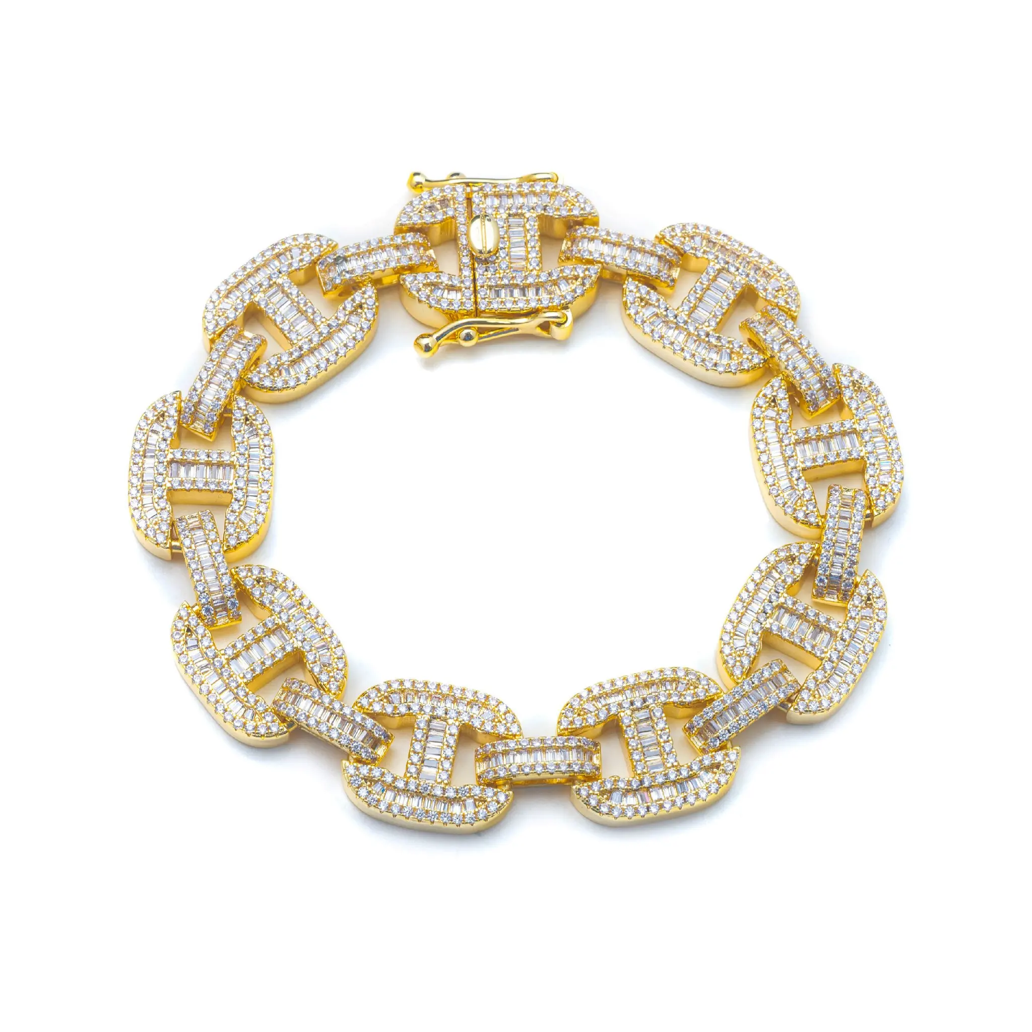 

rectangle circle cuban link women bracelet micro pave cubic zirconia cz bling silver gold plated jewelry