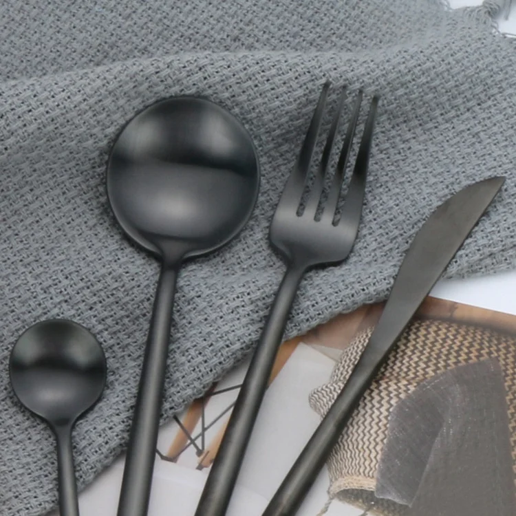
Portuguese brushed black steak knife fork spoon pointed tail stainless steel black European style flatware 