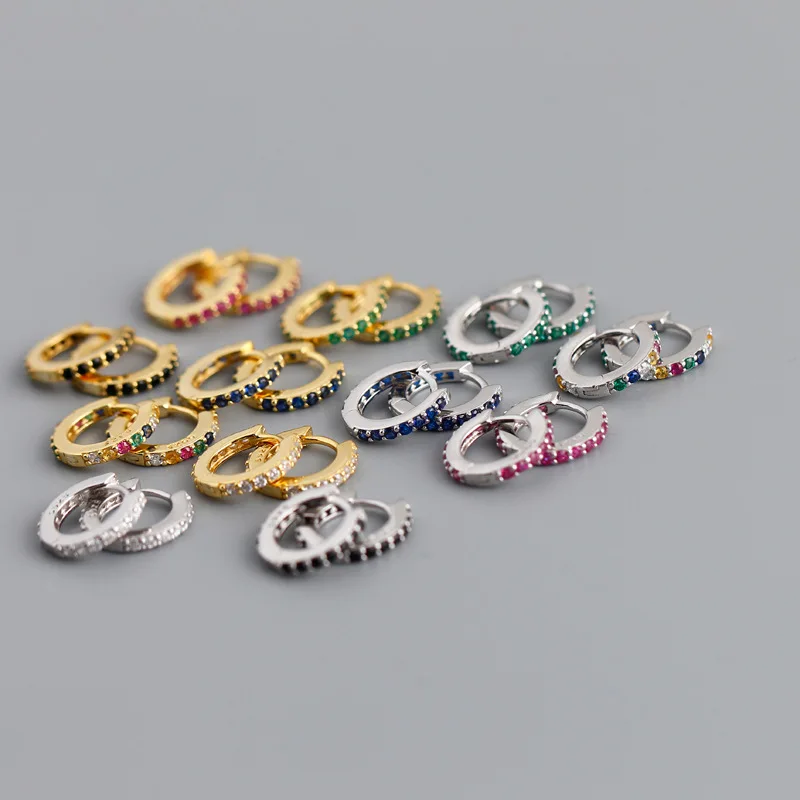 

In Stock Mini Hoop Earring Micro Pave Colorful Cz Inner 8mm Multi Piercing Small Huggie Hoops for women//, Siver,steel corol, gold, rose gold,customized