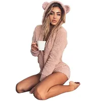 

Popular New Flannel Cute Winter Warm Cashmere Home Womens Thermal Onesie Hooded Pajamas Sleepwear