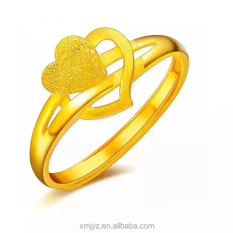 

The Same Pure Copper Gold-Plated Fashion Sand Gold Double Heart Female Ring Open Small Flower Love Live Ring