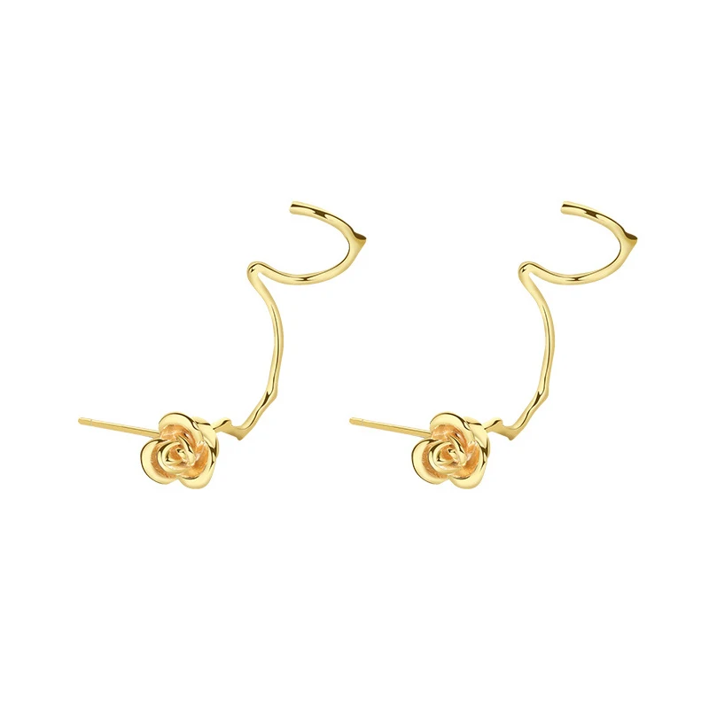 

VIANRLA 925 Sterling Silver Earrings 18K Gold Rose Shape Personality Style Cuff Earring For Girls Wholesale