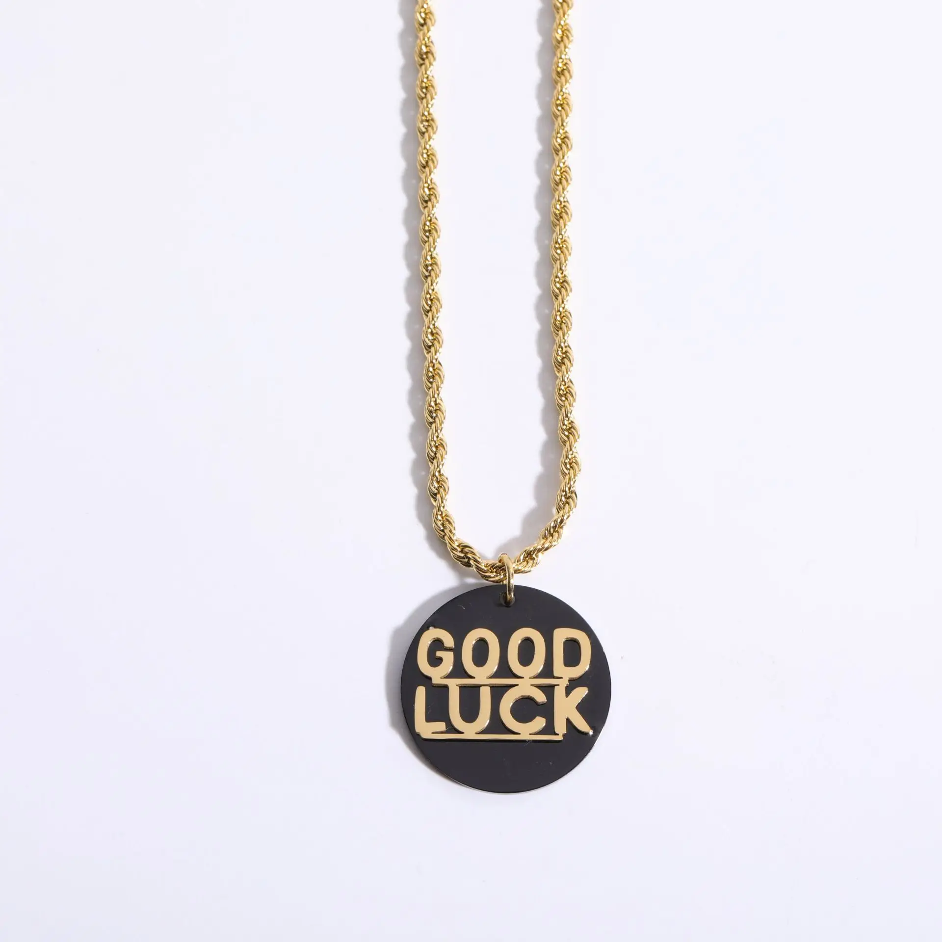 

Vintage 18K Gold Plated Alphabet Twist Rope Chain No Fade Stainless Steel GOOD LUCK Letter Necklace