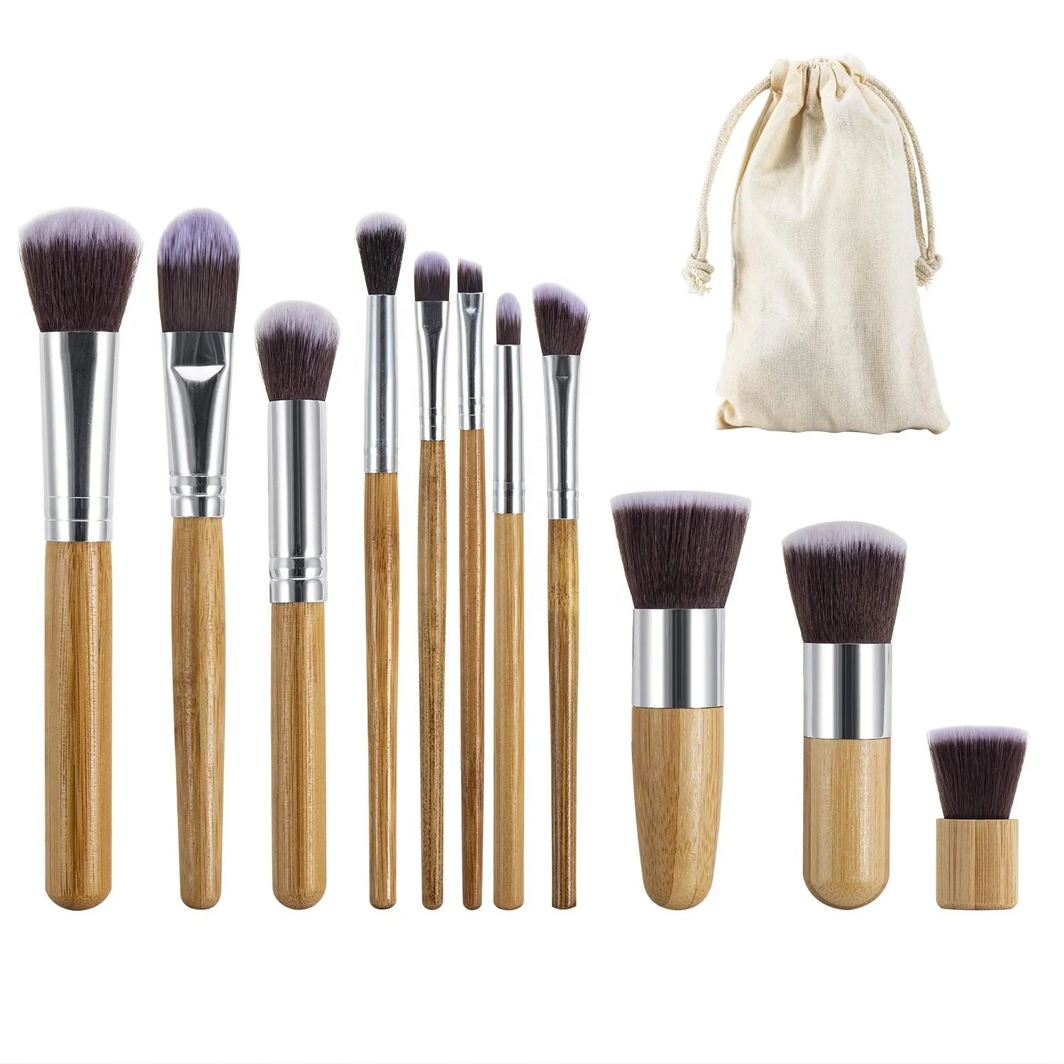 

BS-MALL No Logo Bamboo Makeup Brushes Custom Logo 11pcs Nature Bamboo Brushes Makeup set With Bag, Picture or customized color