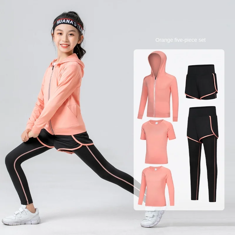 Girls Primary School Students' Summer Yoga Suit Quick-Drying Badminton Basketball Football Dance Training Fitness Clothes Set