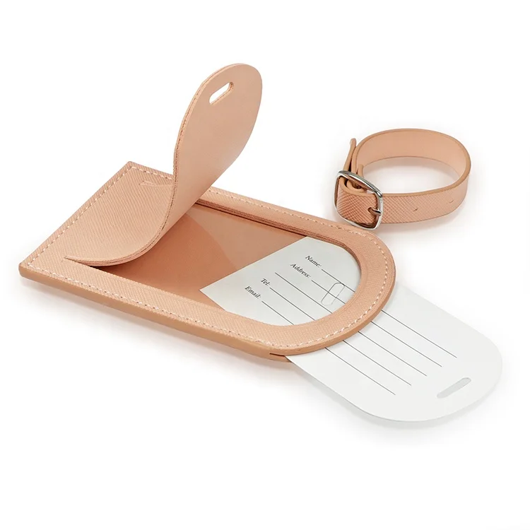 

Transparent PVC Pink Leather Luggage Tag Travel Id Labels Premium Luxury Pure Leather Luggage Tag, Pink or customized