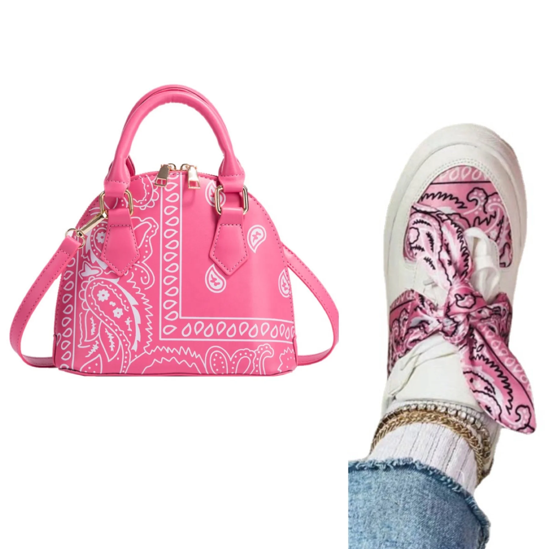 

Wholesale yslbag luxury bandana Flowers bow tie handbags flat shoes and purse and slides set matching purse and sandals 2021, Multi color