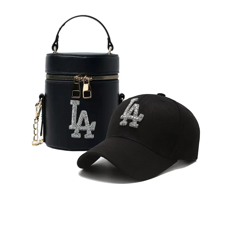 

Luxury Ladies Women Hand Bags NY LA Purse and Hat Set Designer Bucket Purses Handbags Set 2021