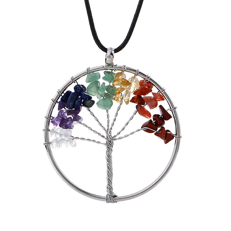 

Beautiful 7 Chakra Crystal Powder Tree Of Life Pendants Chakra Jewelry necklace, Natural color