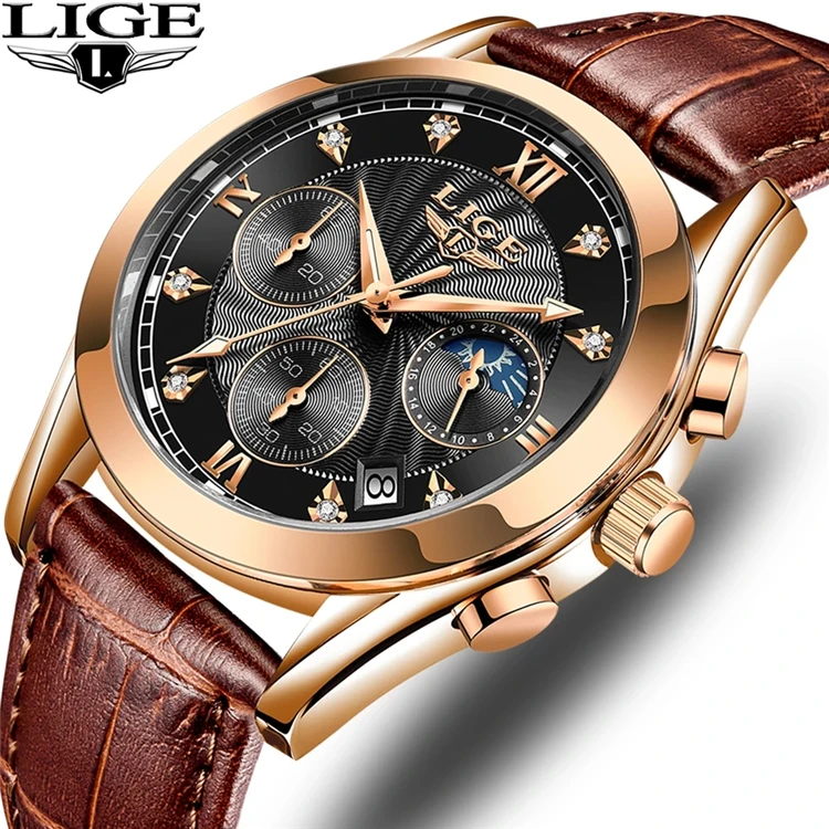 

LIGE 2020 NEW Top Brand Luxury Mens Watches Male Clocks Date Sport Military Clock Leather Strap Quartz Business Men Watch Gift