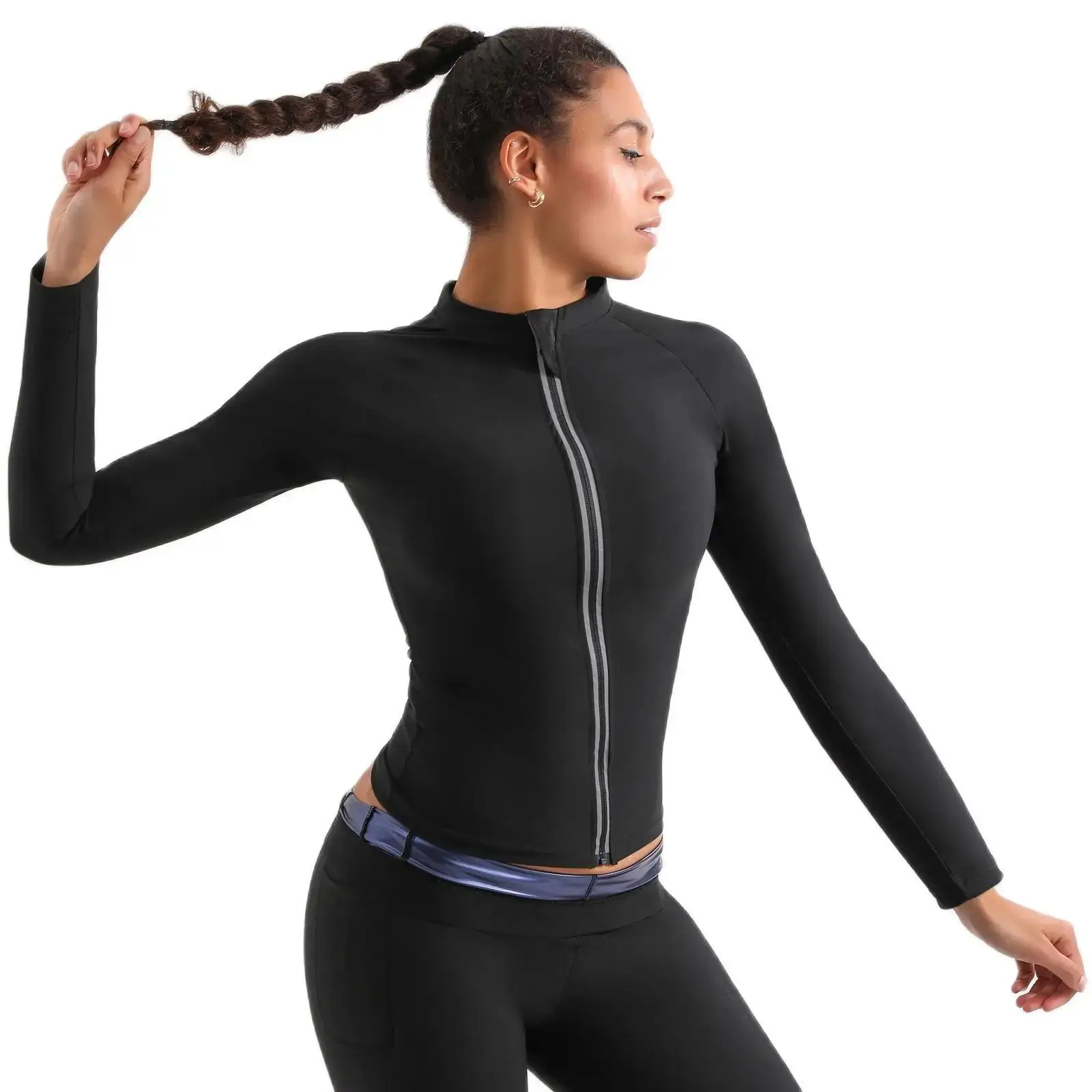 Women's 1-Piece Breathable Sports SweatSuit with Hood Solid Pattern Body Shaping Jacket for Running Fitness Yoga & Crossfit
