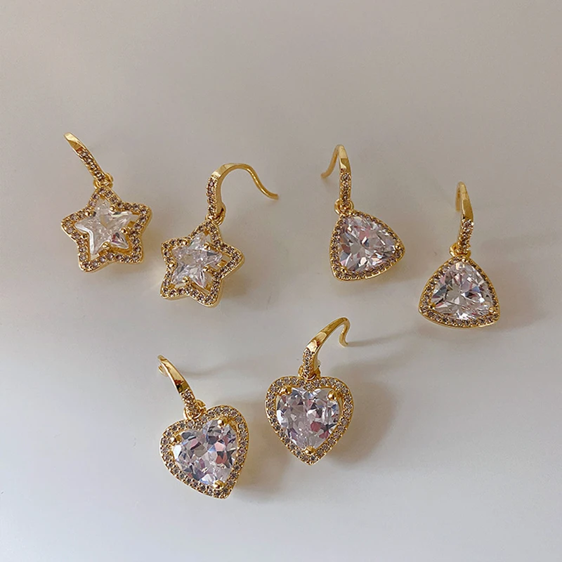 

Vintage Classic Shiny Rhinestones Triangle Love Star Earring Inlaid Zircon Geometric Metal Earrings Women Jewelry Gifts, Gold color