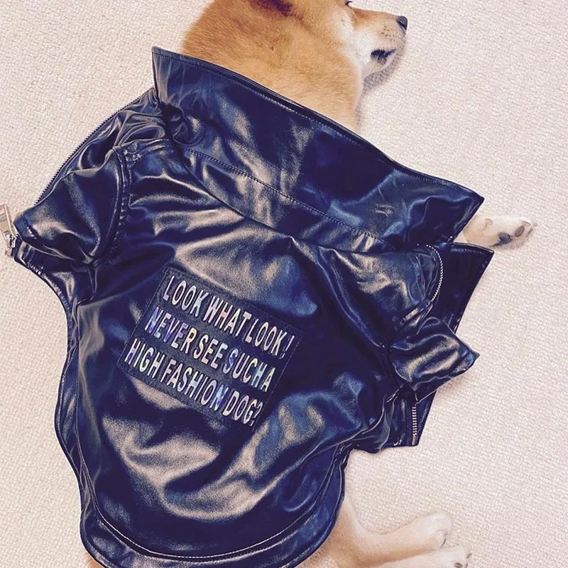

New French Bulldog Leather Clothing Pet Dog Trendy Brand Jacket Fall Winter Fashion Plus Velvet Coat Clothing Wholesale