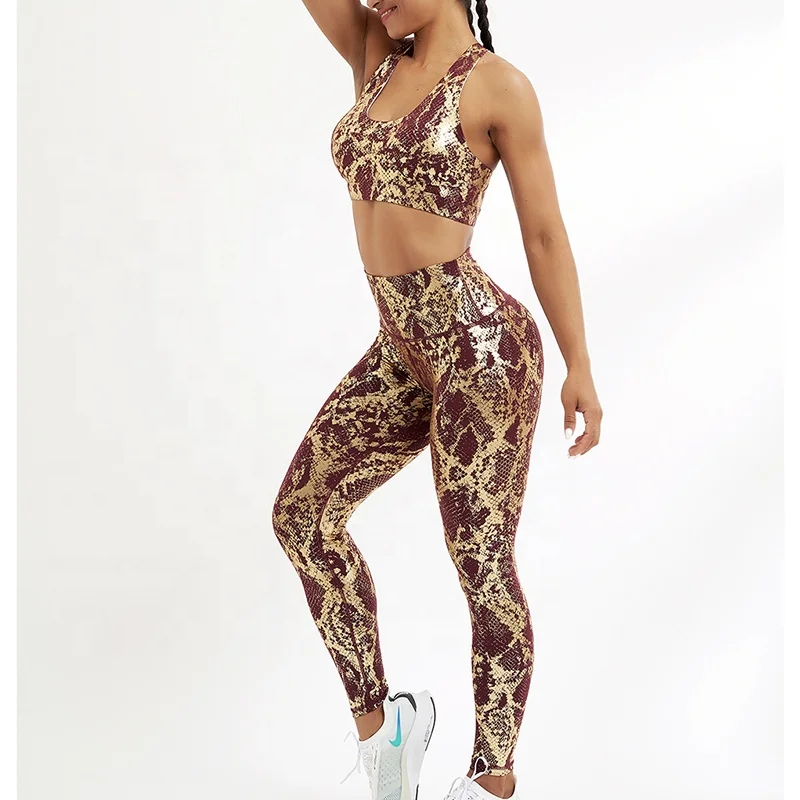 

Womens snakeskin Sports Bras for Working Out & Lounging yoga leggings athletic high impact top fitness set
