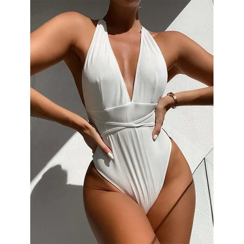 

FFX92 Bathing Suits For Women Traje De Bano Mujer One Piece Sexy Swimwear 2021 Ribbed Monokini Banadores Monki Swimsuit, Accept customized color