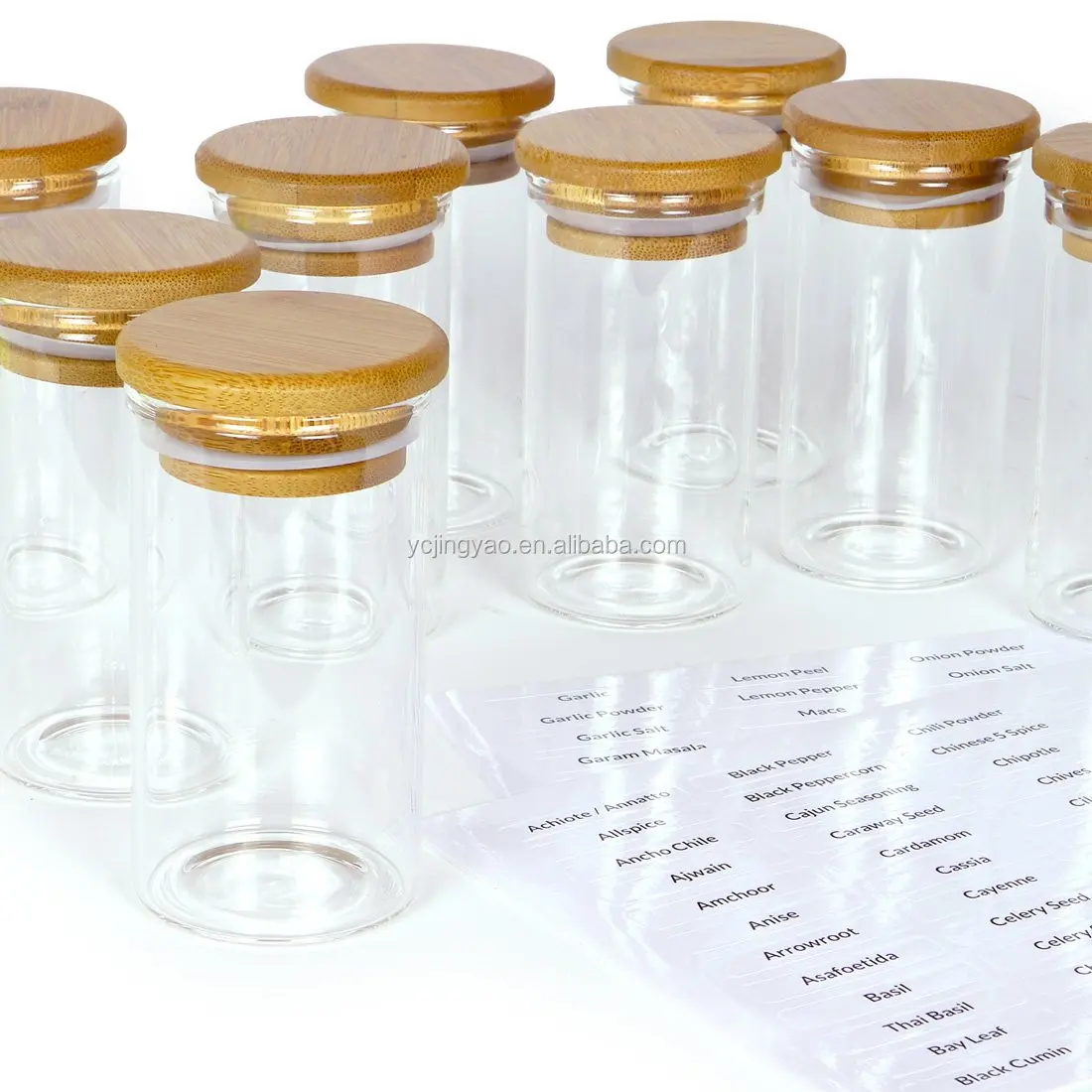 

Wholesale Spiceberry Home Modern Glass Spice Bottles with Bamboo Lid, Clear